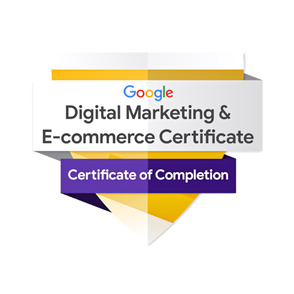 Google Digital Marketing and E-commerce Certification badge on Florentino Castellanos' marketing portfolio website